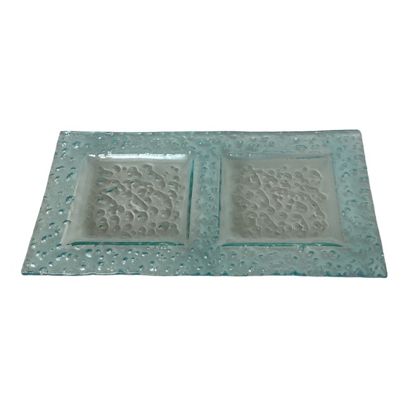 Cellini Metallic Blue Rectangular Textured Glass Two Section Serving Tray Dish - Picture 1 of 9